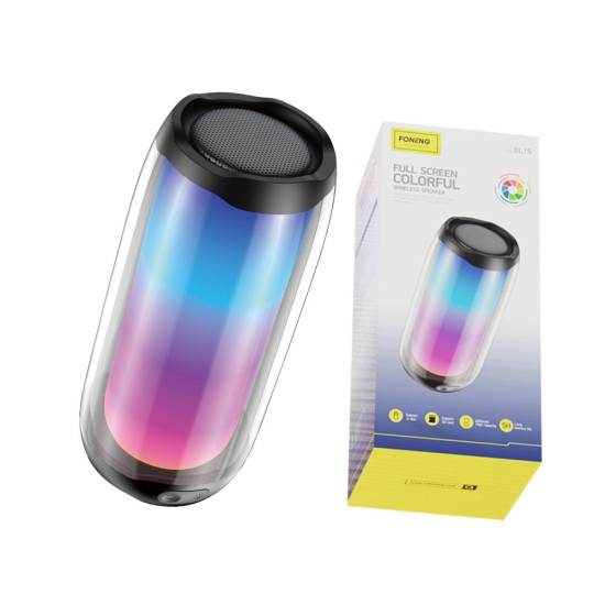 FONENG BL15 FULL SCREEN COLORFUL WIRELESS SPEAKER 4000MAH BLACK